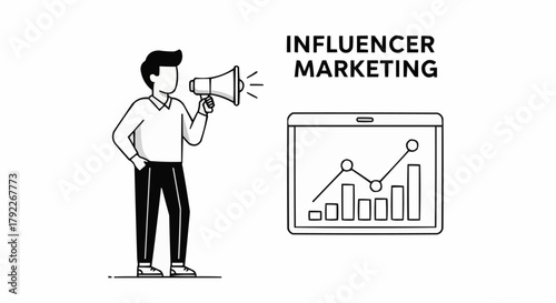 Influencer Marketing Strategy with Megaphone and Growth Chart.