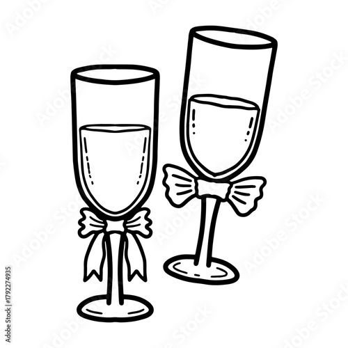 Wedding toast champagne glasses doodle icon to celebrate vector illustration