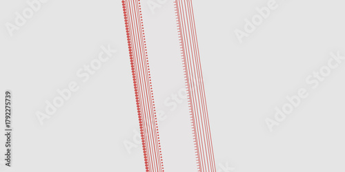 A close up view of two red patterned strips against a white background with a slight diagonal slant