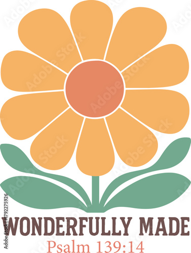 Wonderfully Made T-shirt Vector, Boho Christian Shirt Design, Boho Religious Floral Illustration, Boho Floral Christian Clipart