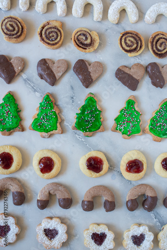 Christmas cookies baking on wooden background