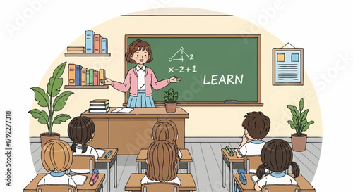 Classroom Scene Engaging Lesson and Students Studying in a Bright Environment with a Teacher