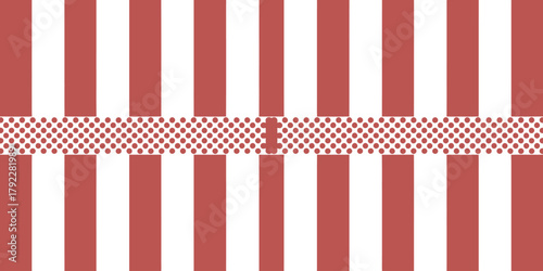 A pattern of red and white stripes with a horizontal band of red dots across the center section