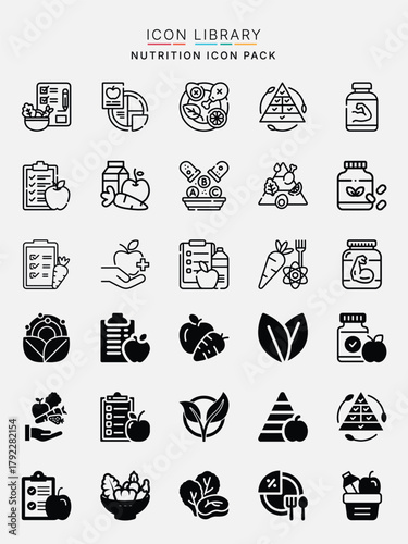 Complete Nutrition Icon Pack – Diet, Fitness, Organic, and Wellness Vector Icons