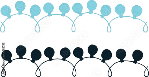 The image presents a visually appealing arrangement of two rows of bulb string lights, showcasing a blue string on the top and a black string on the bottom. Each string consists of seven 