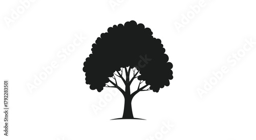 A silhouette of a lush green tree stands against a bright white background.