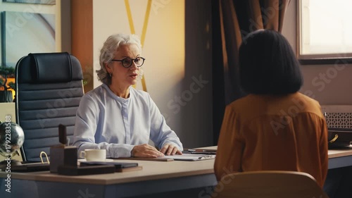 Senior woman HR rejecting female candidate after interview, unemployment moment