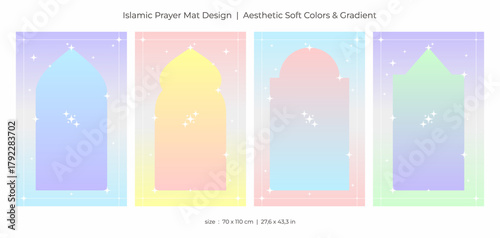Islamic prayer mat design. Aesthetic soft colors and gradient theme.