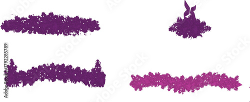 The image features four distinct abstract floral patterns, all rendered in a purple hue against a clean white background, which enhances their visibility and impact. Each pattern showcases 