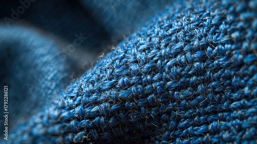 Close-up view of a textured blue fabric.