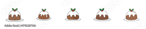 Christmas Pudding Flat Design Vector Illustration Holly Berries Dessert Food Icon