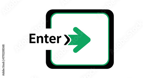 A green arrow points forward through an open doorway with the word 'Enter' beside it.
