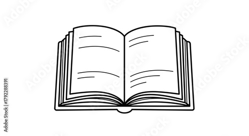 An open book with blank pages sits on a white background.