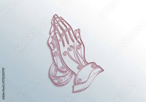 Elegant Quilled Praying Hands Illustration with Swirls.