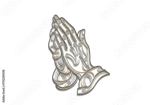 Stylized Praying Hands Illustration with Paper Quilling Effect.