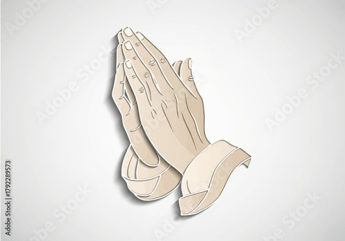 Illustration of Praying Hands with Light Skin Tone and Outline.