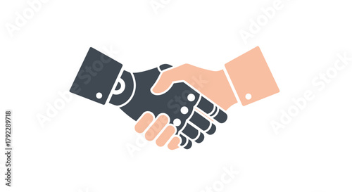A human hand shakes the metallic hand of a robot in a gesture of agreement.
