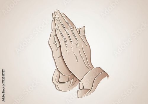 Illustration of Praying Hands with Sleeves Beige Tones.