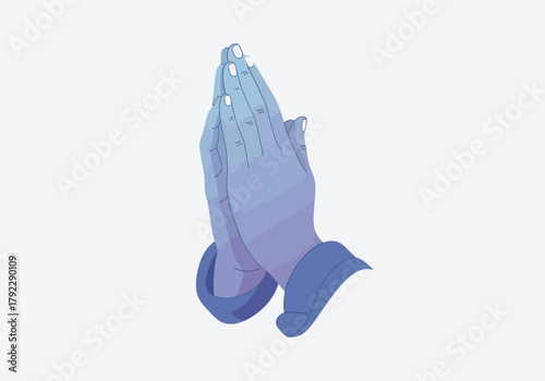 Illustration of Hands Clasped in Prayer with Blue Tones and White Nails.