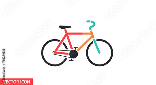 A colorful bicycle icon is depicted with a red frame and teal handlebars.