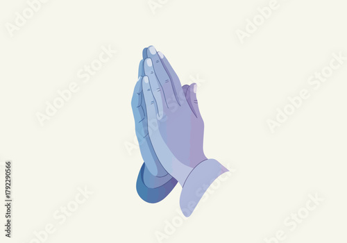 Praying Hands Illustration in Blue and Purple Tones.