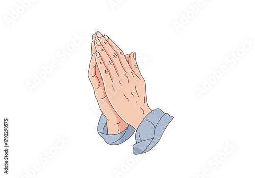 Cartoon Illustration of Praying Hands with Blue Sleeves.