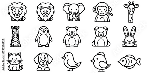 Cute Cartoon Animal Icons Set