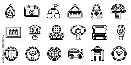 Diverse Icons Representing Business, Travel, and Technology