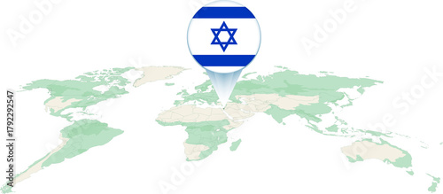 World Map with Israel Flag Pinpoint