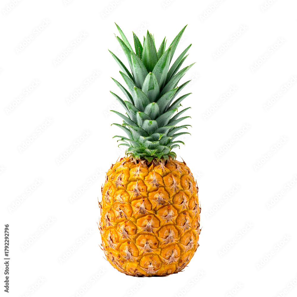 Fototapeta premium Golden Pineapple: A close-up shot of a ripe, juicy pineapple, exhibiting its vibrant yellow hues and spiky green crown. A symbol of hospitality and tropical allure.