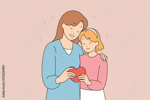 Warm scene depicting maternal and daughter bonding with hearts