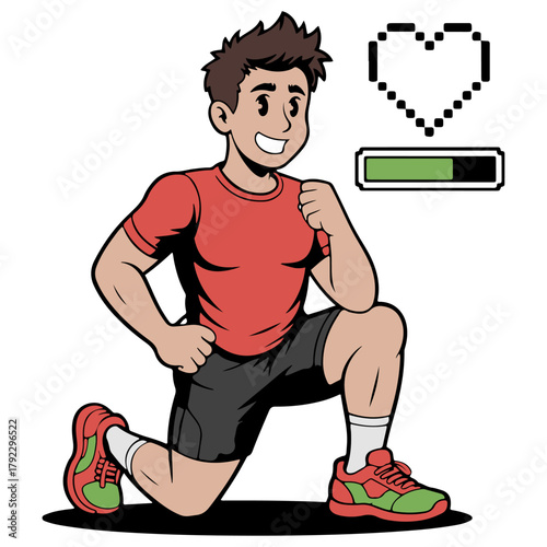 a man squatting with a heart on his leg