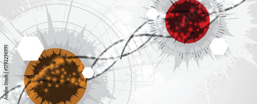 Futuristic hexagons, DNA strands, connected neural web