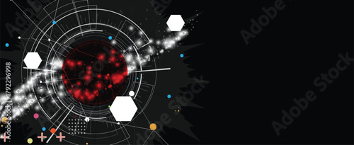 Futuristic hexagons, DNA strands, connected neural web