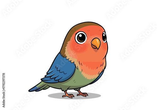 Cartoon Rose-faced Lovebird with Brown Head and Orange Face.