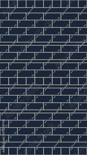 A dark blue brick wall pattern with white grout and small white dots on each brick surface design style