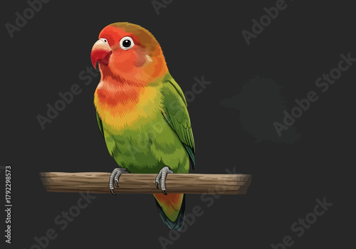Colorful Lovebird Perched on a Branch Vector Illustration.