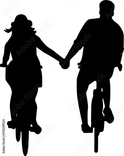 man and woman silhouette couple bicycle 