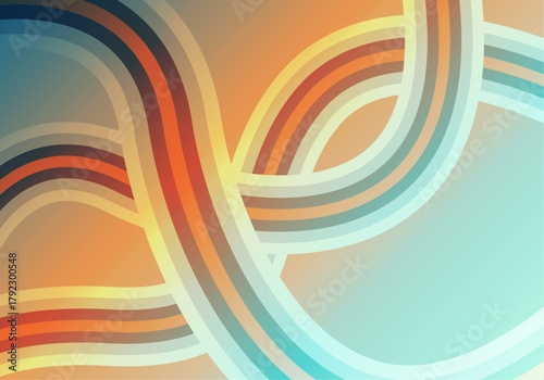 Fondo abstracto retro con líneas curvas de colores cálidos y fríos