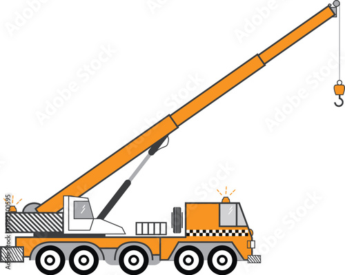 Mobile Crane Truck with Extended Boom Illustration
Heavy Lifting Construction Crane Vector