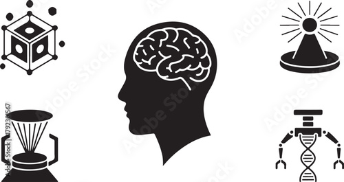 Woman's profile silhouette with glasses and hat showing a creative business thinking concept