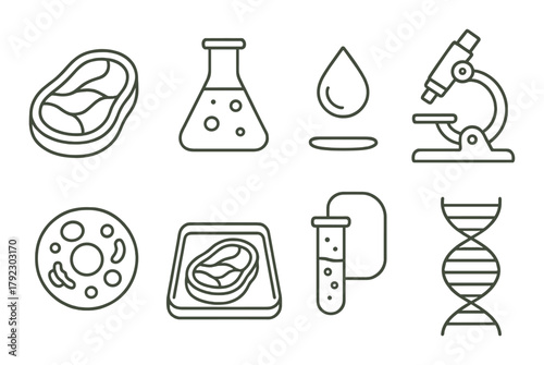 Scientific icons: microscopy, dna, research, lab equipment, experimentation