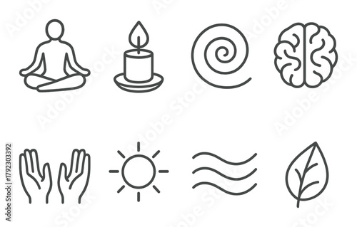 Abstract symbols of meditation and nature with candles and leaves