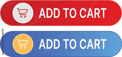 Red and blue buttons with shopping cart icons and add to cart text e-commerce online shopping