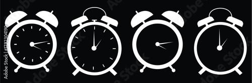 Ringing Alarm Clock Silhouette – Vector Icon Isolated on White Background. 