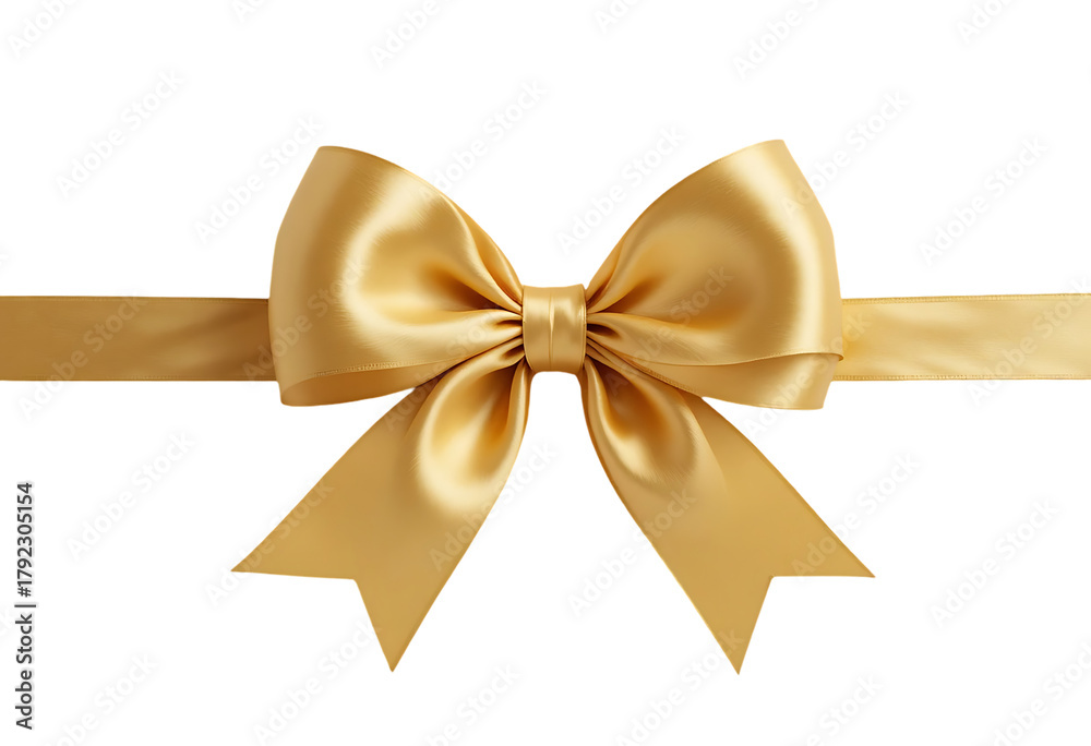 Fototapeta premium Golden satin bow and ribbon, ideal for festive gift decoration, Isolated on transparent background, png