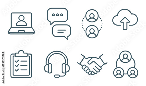 Abstract technology icons: communication, networking, cloud, collaboration