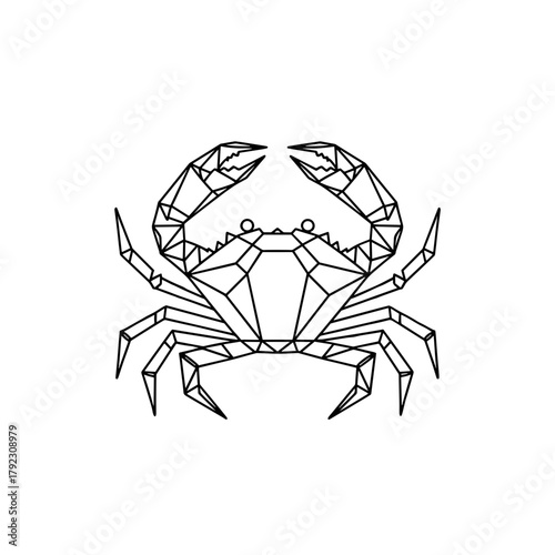 Geometric crab vector in black lines, minimalist polygonal style