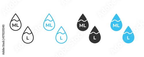 Liter icon. Drop liquid, capacity water, simple symbols.