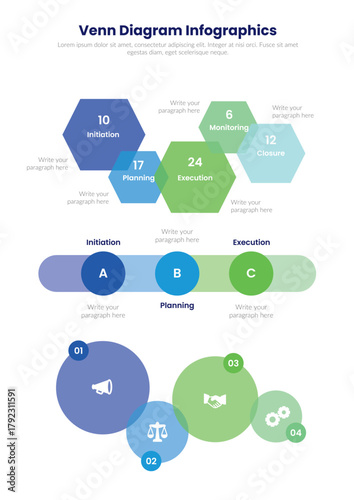 Venn Diagram Infographic Business Process Flow and Stages